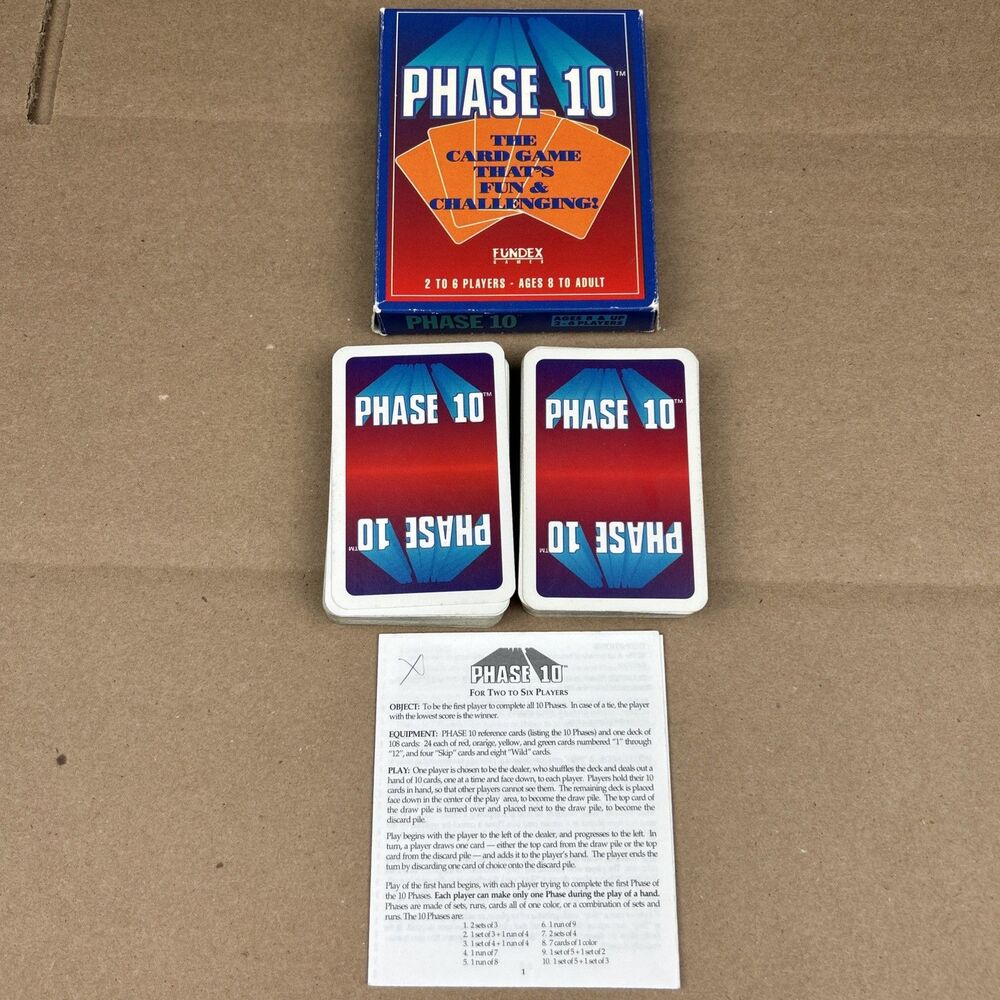 Phase 10 Card Game Fundex Vintage 1992 Cards Complete w/ Instructions